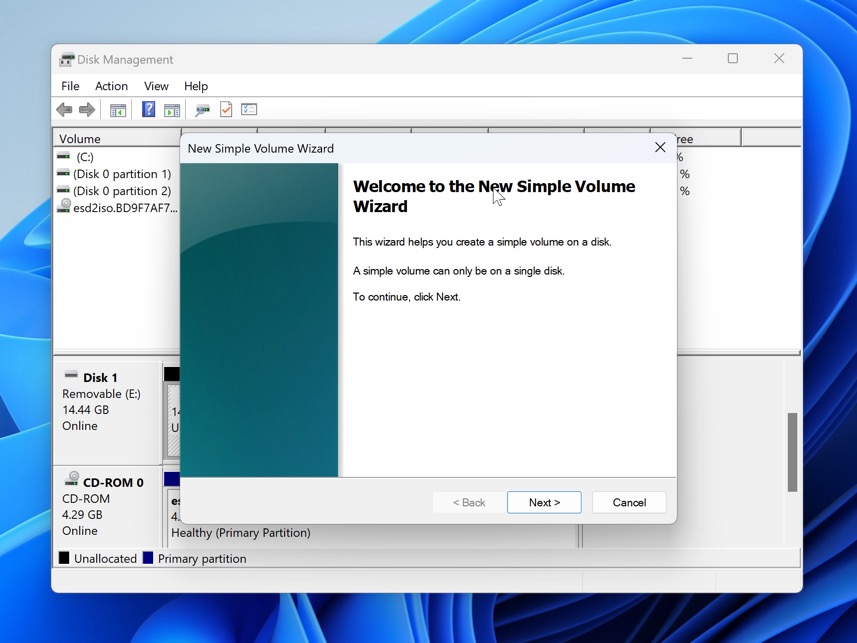 volume creation wizard windows