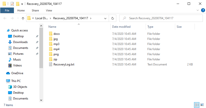 Windows File Recovery Save Results