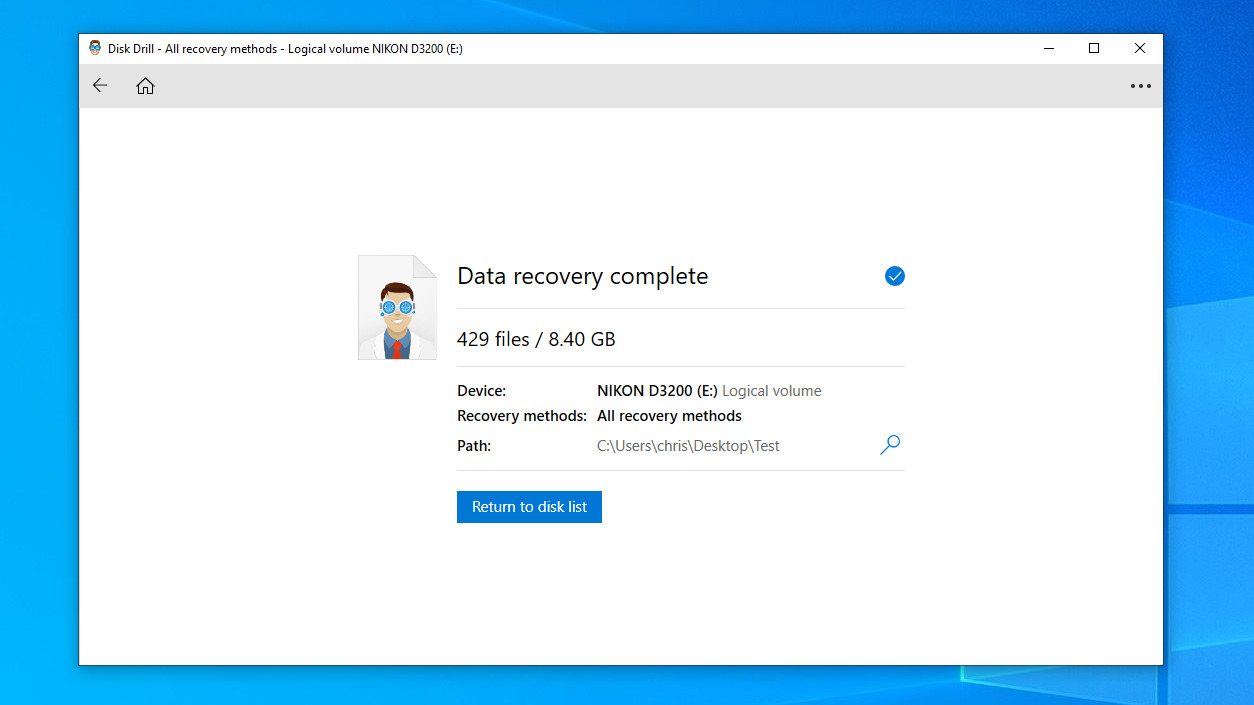 data recovery on a memory card complete