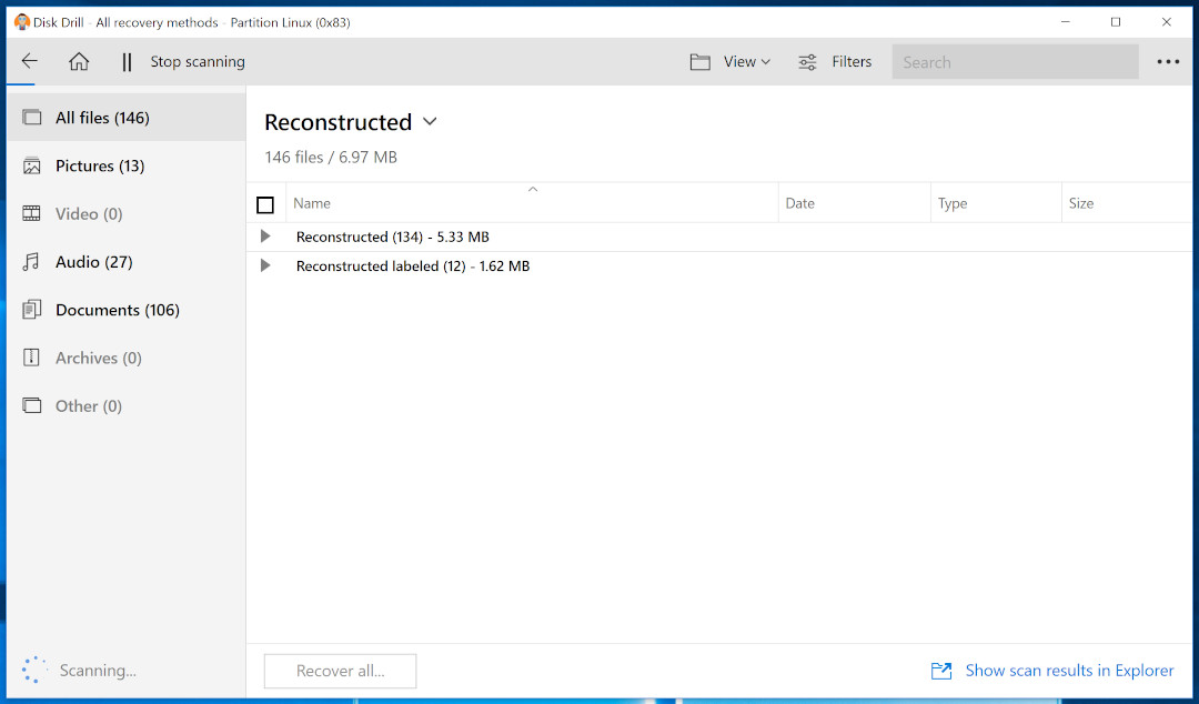 Disk Drill has found a number of file types.