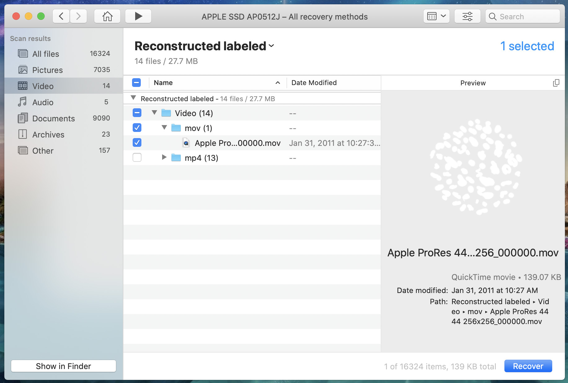 Our file is ready for recovery on macOS.