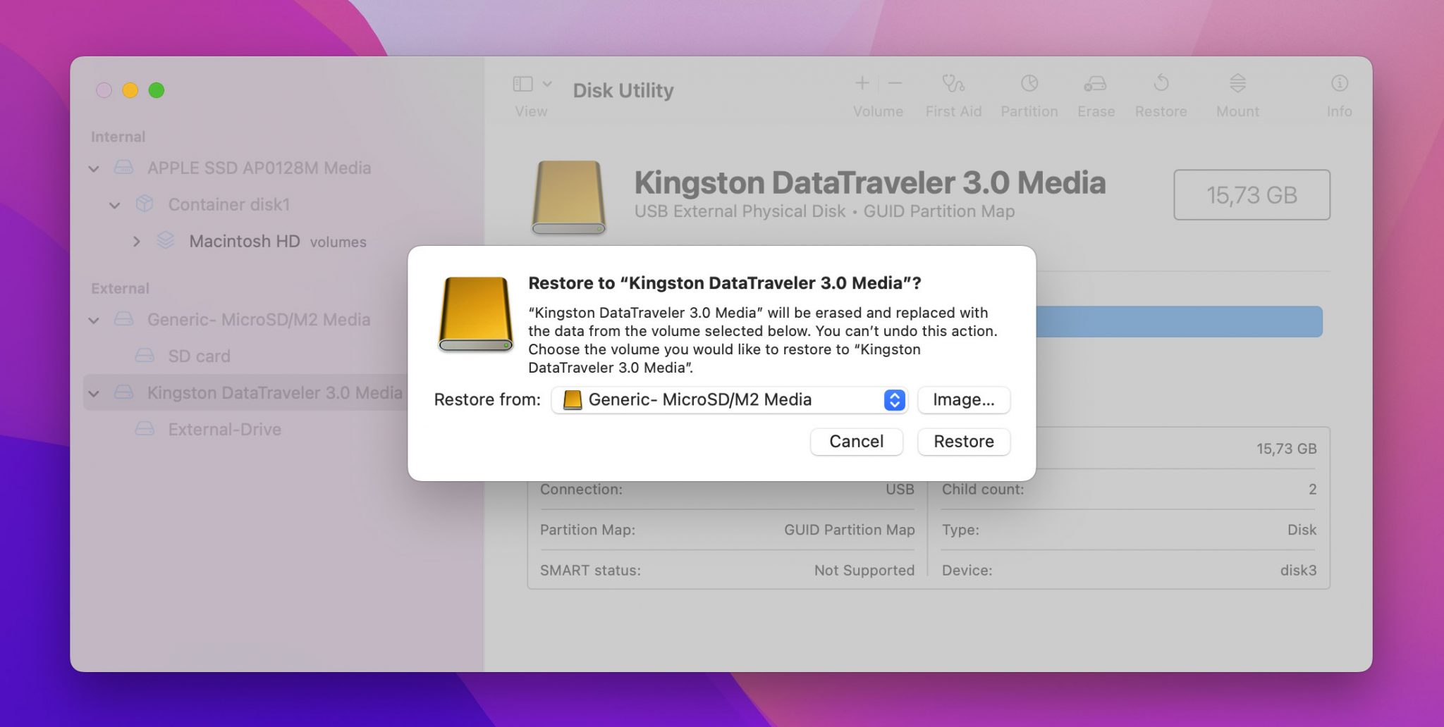 disk utlity backup select