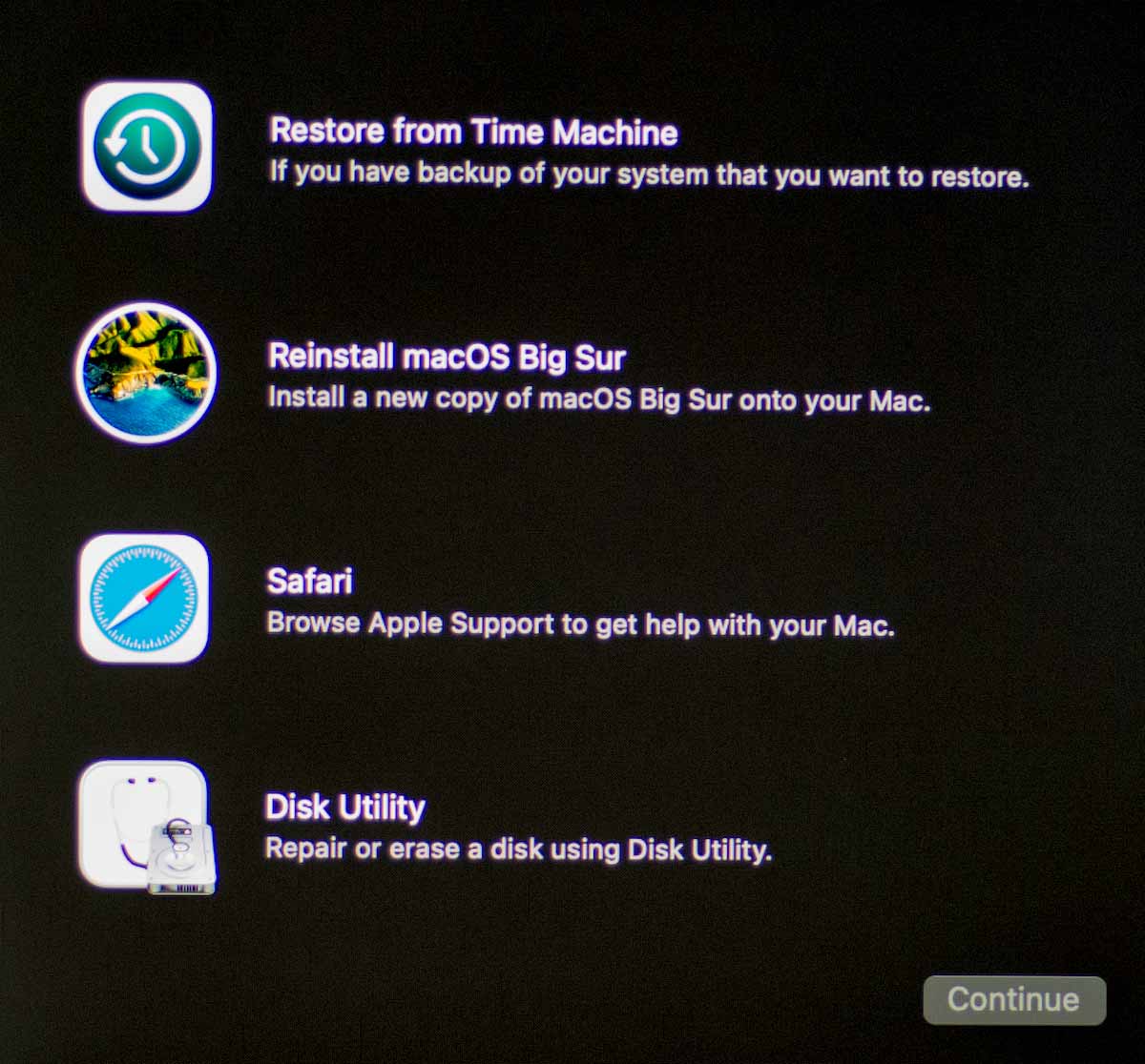 recovery mode menu on mac