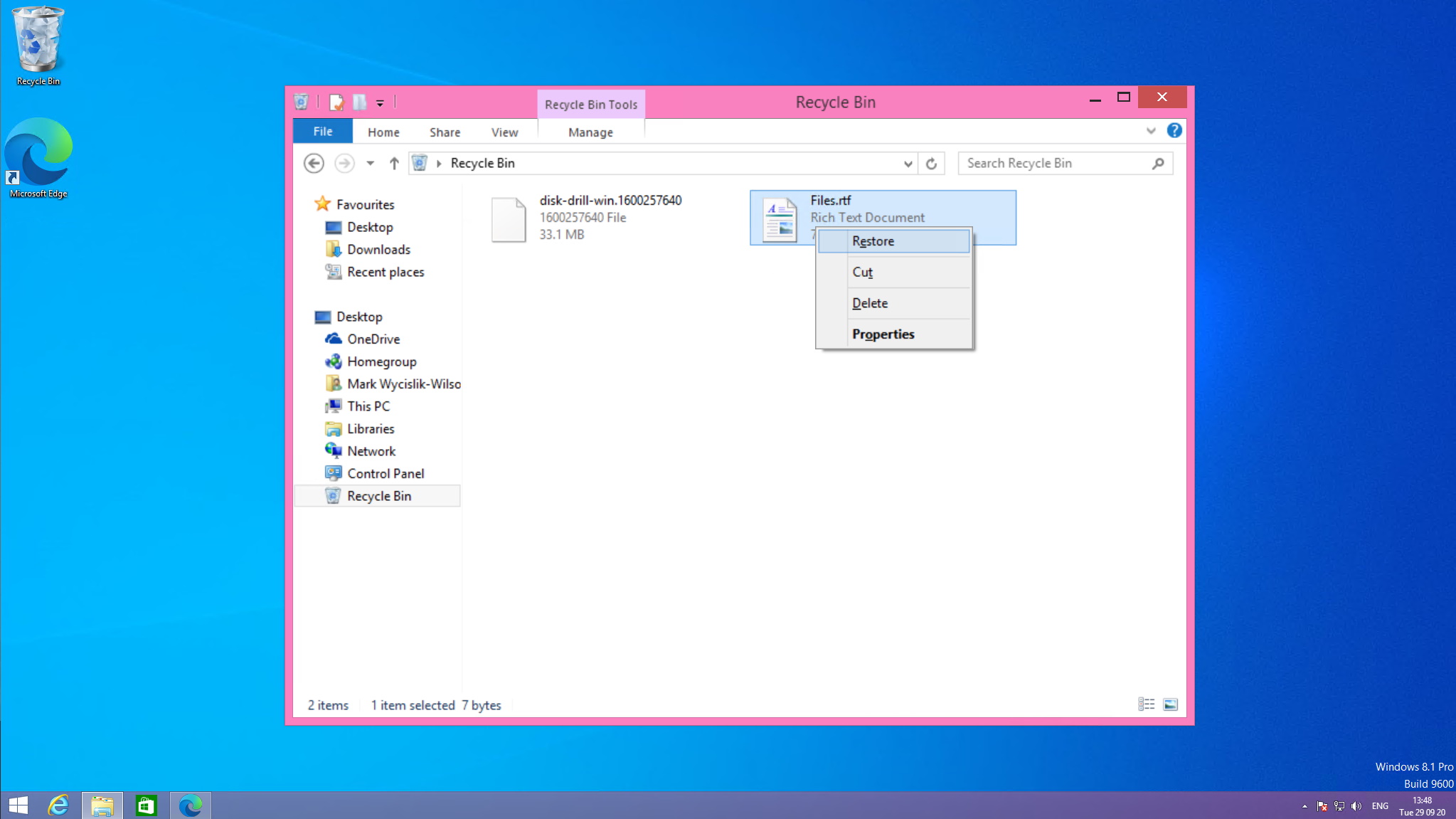 How do I click restore for Windows 8?