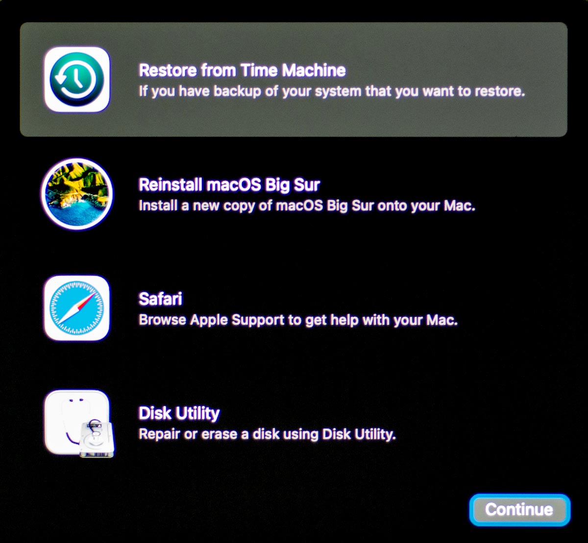 restore from time machine using recovery mode on mac