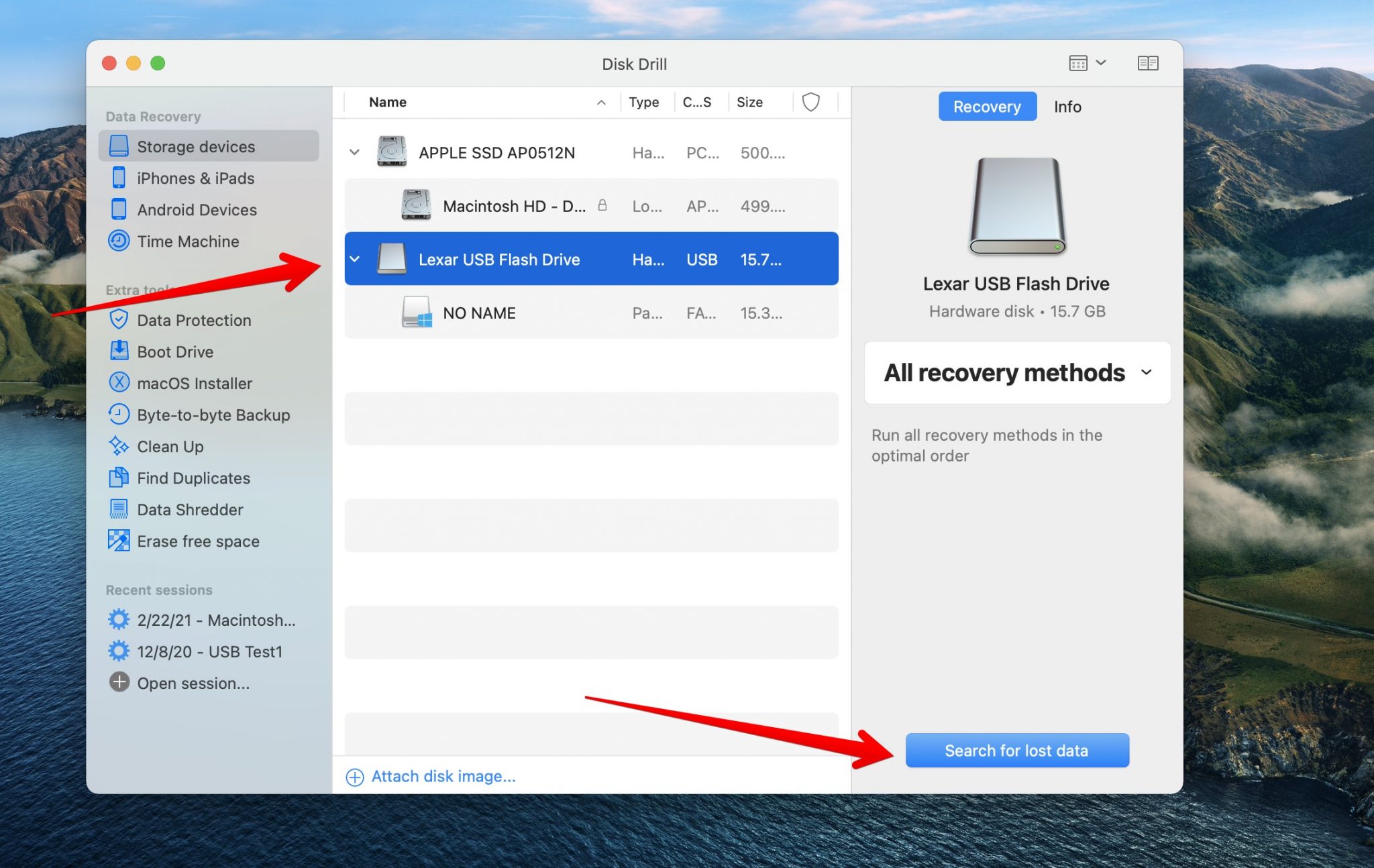 Select device for recovery on Mac