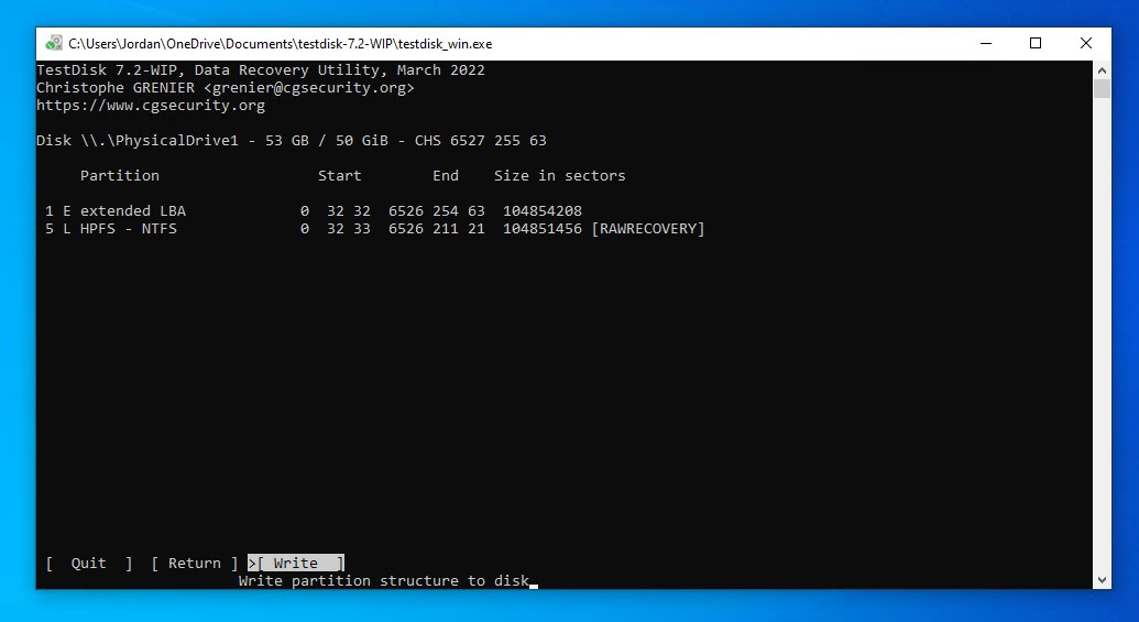 Restoring the RAW partition.