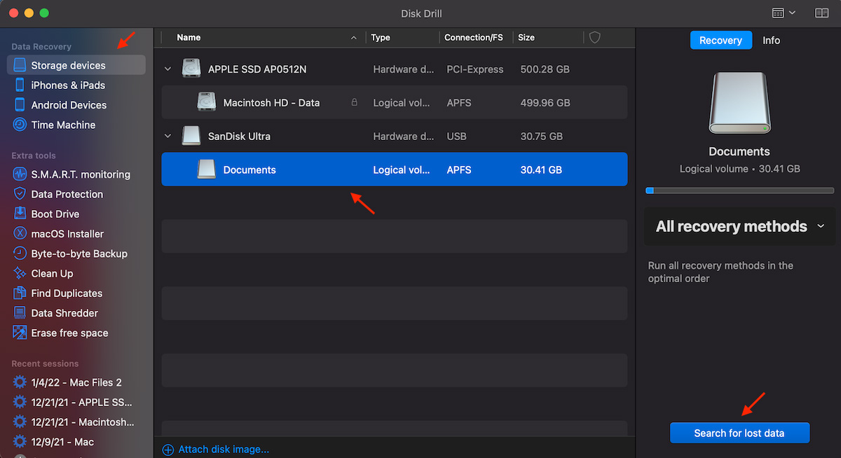select USB Drive on Mac disk drill