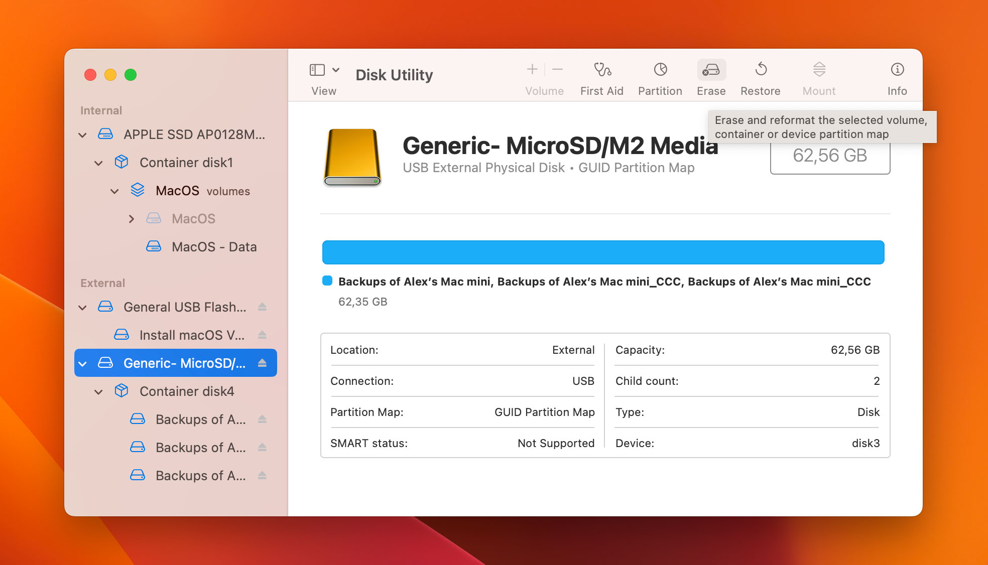 select erase option in disk utility
