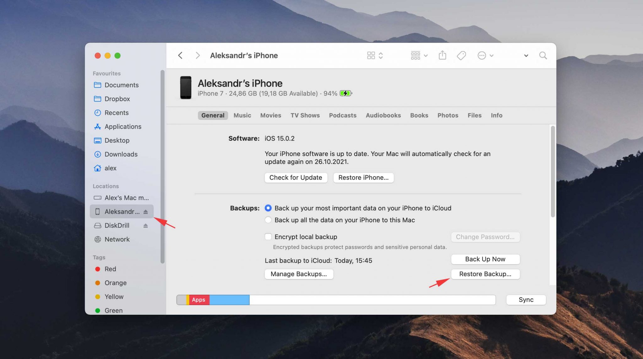 click restore backup