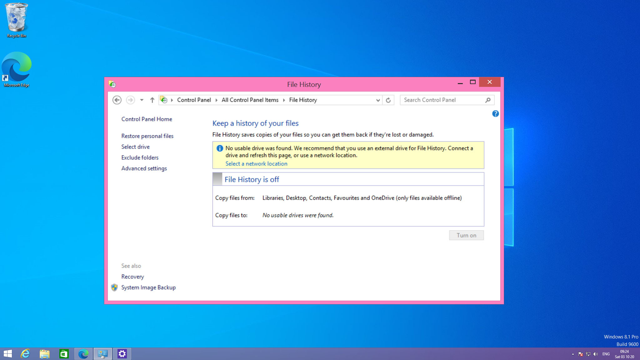Recover deleted files on Windows 8 using File History option