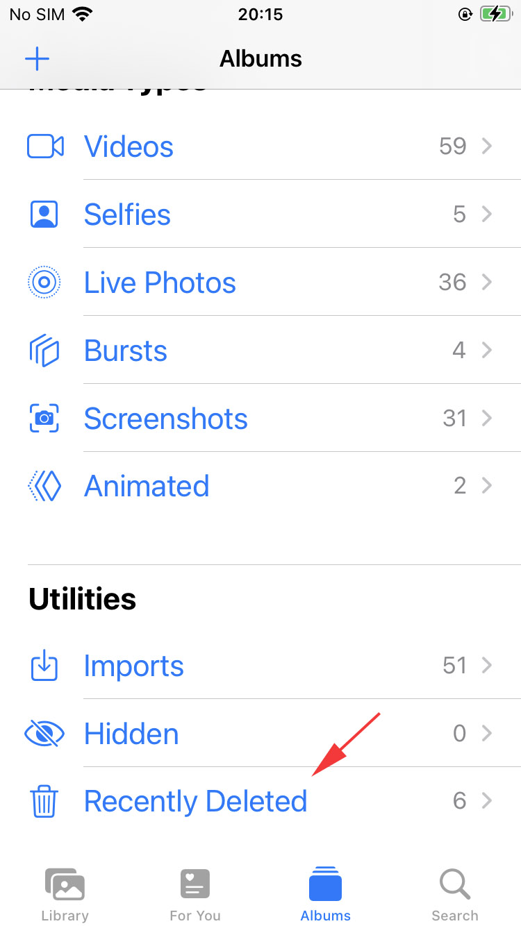 go to recently deleted files