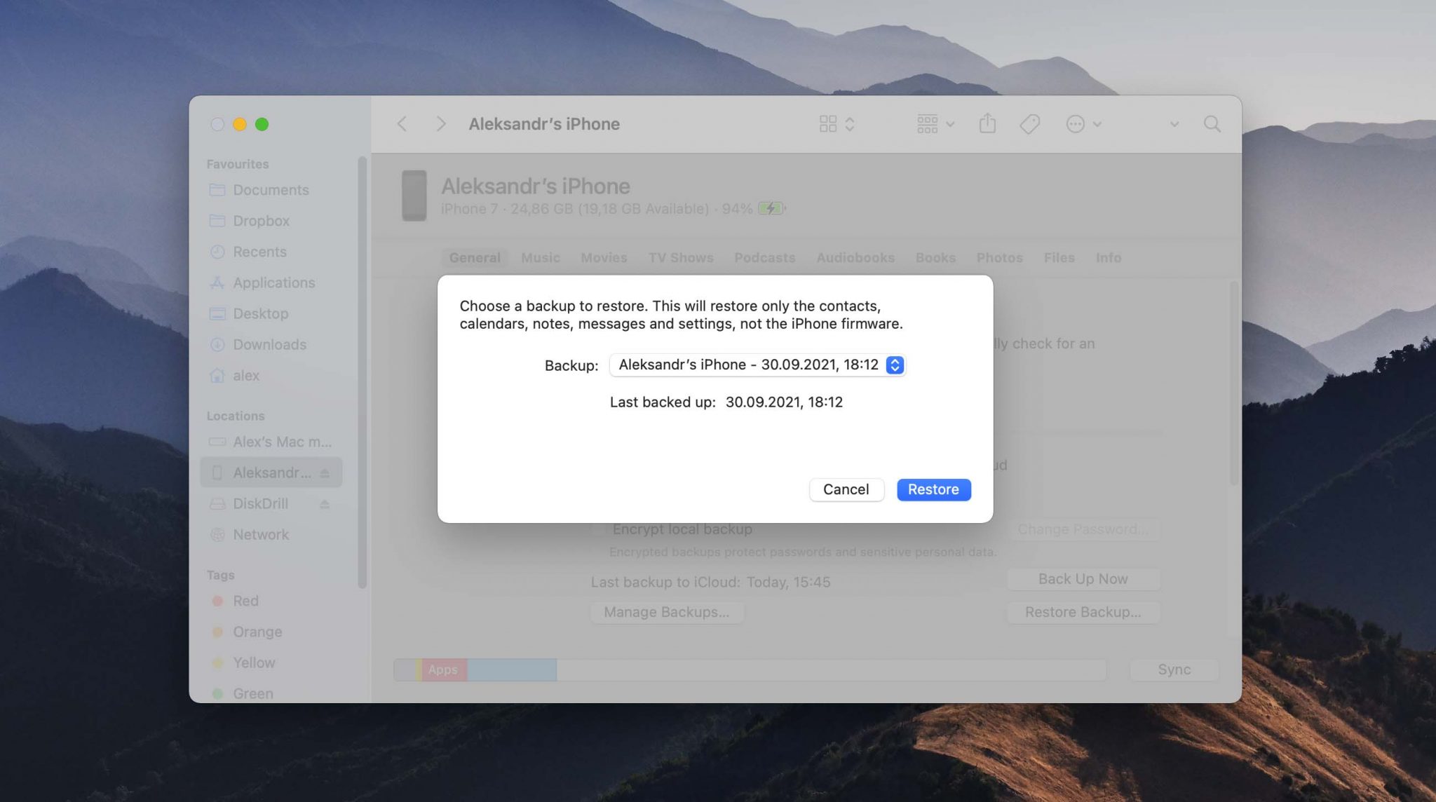 select backup and restore