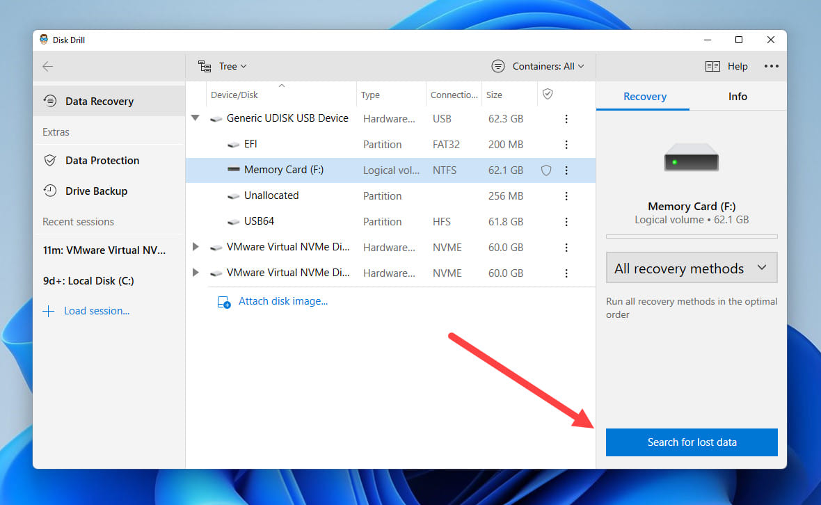 windows 11 disk drill memory card scan