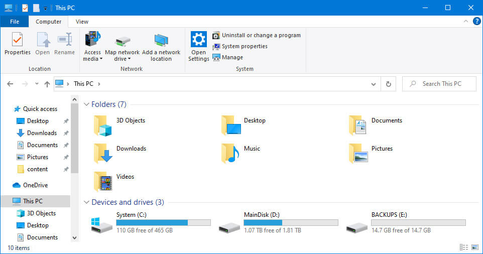 Partitions your PC in file explorer 