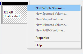 Create new simple volume