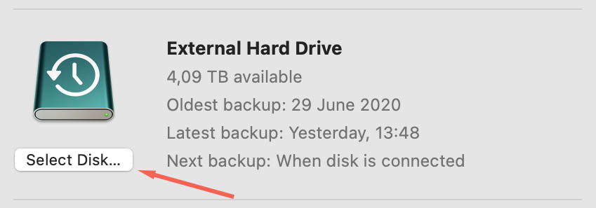 Select backup disk Time Machine
