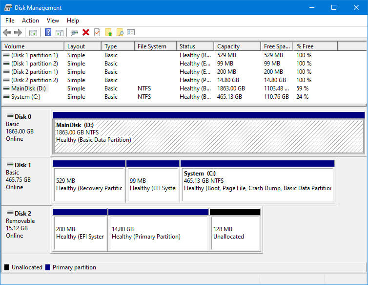 Start disk management application