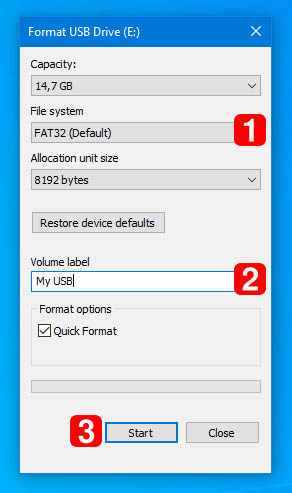 repair corrupted usb device via windows format tool