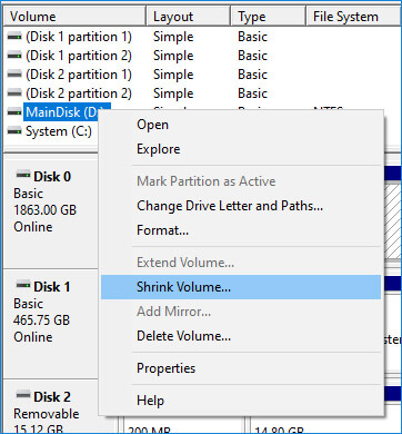 Shrink Volume of your drive