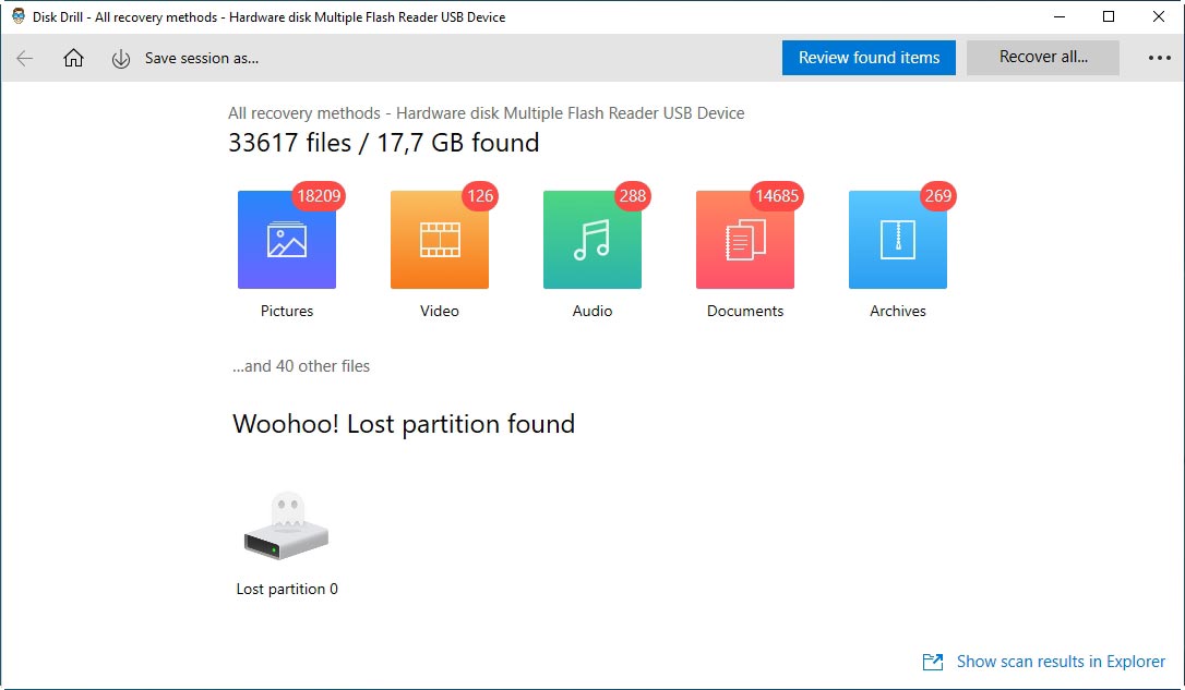Disk Drill Located Files and Lost Partition
