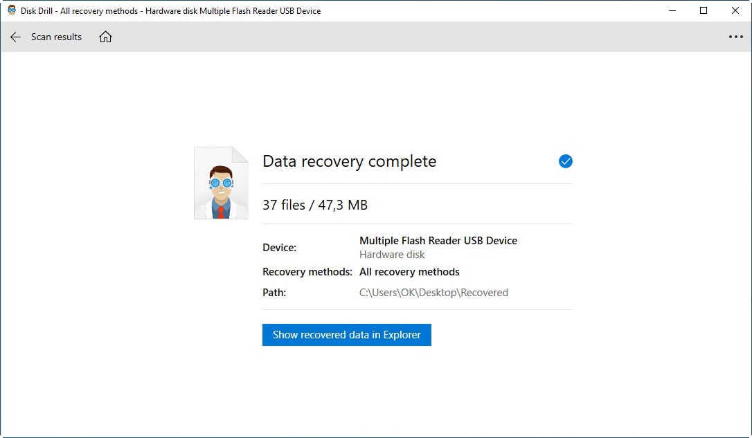 Disk Drill Recovery Complete Screen