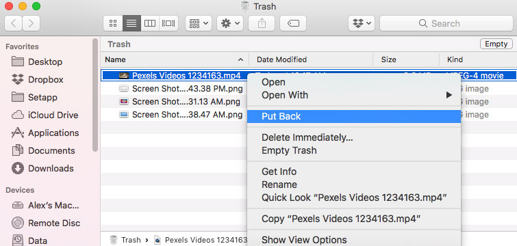 Recover Videos from an SD Card From The Mac Trash
