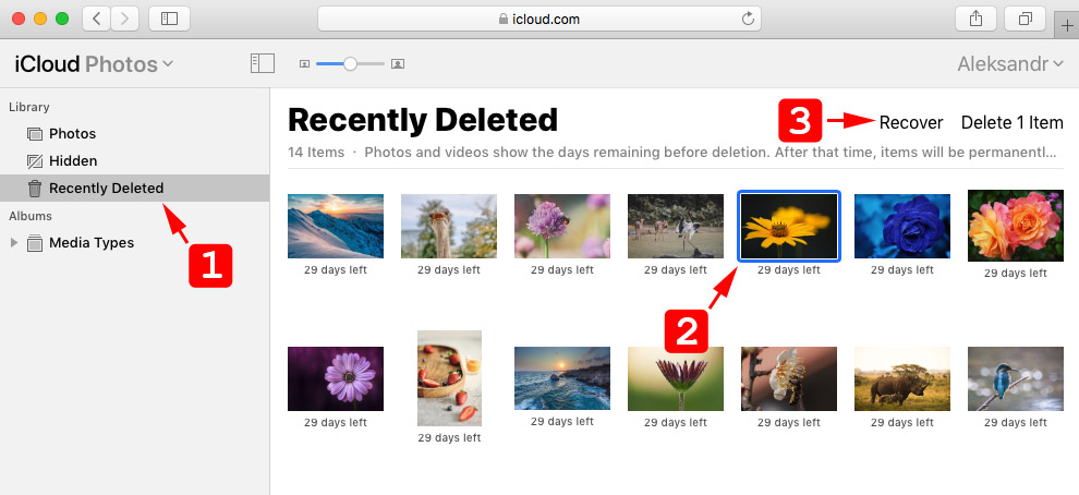 recover photos from recently deleted folder in icloud