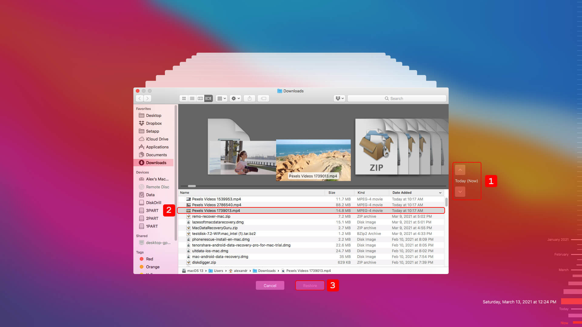 restore videos with time machine