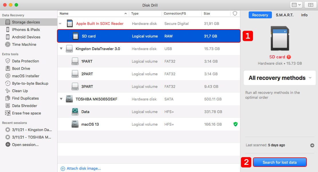 start scan your sd card