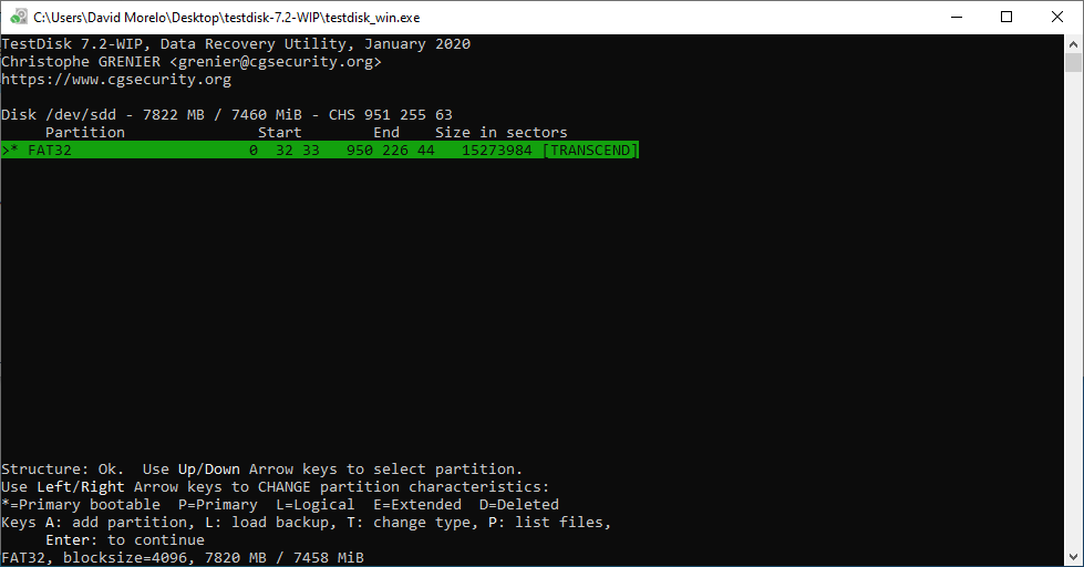 recovering RAW partition using testDisk free software