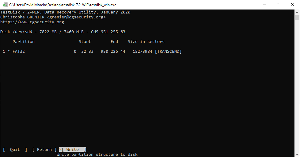 testdisk write new partition