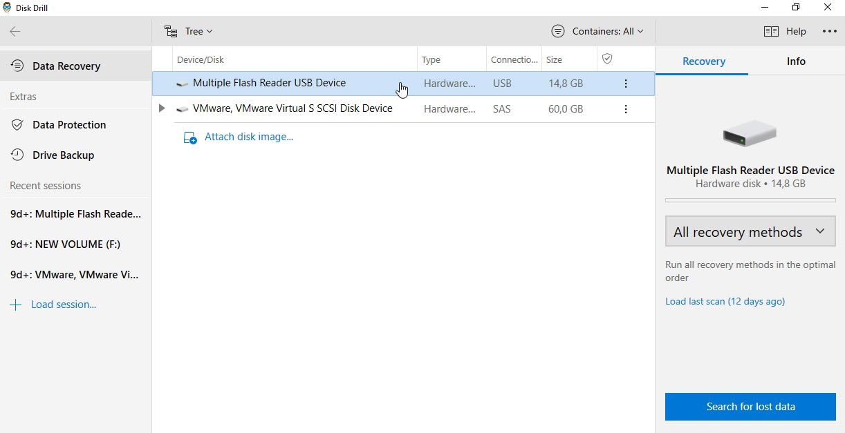 Choose your SD Card from Disk Drill's Device list.