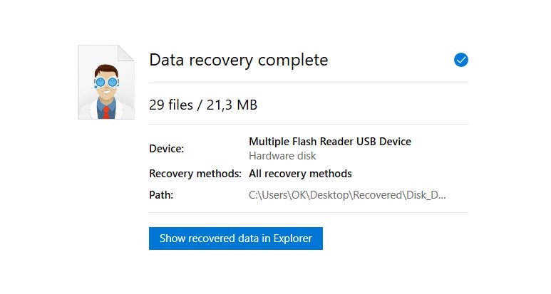 Show recovered data in Explorer