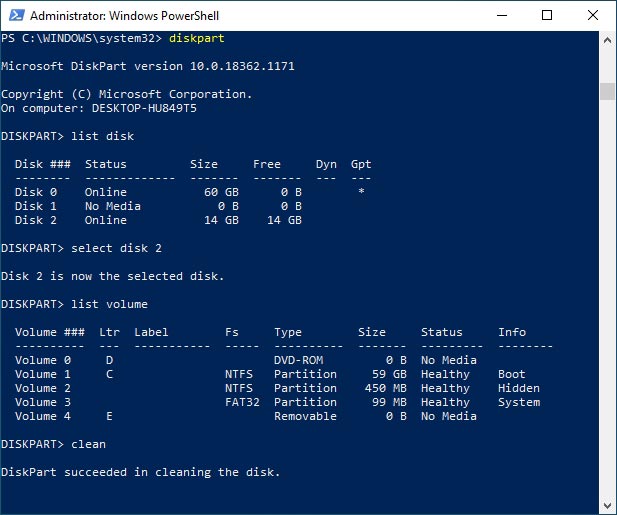 DISKPART clean