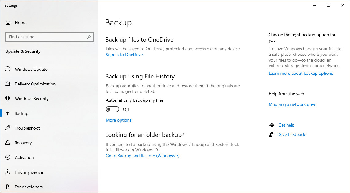 Restore from a backup