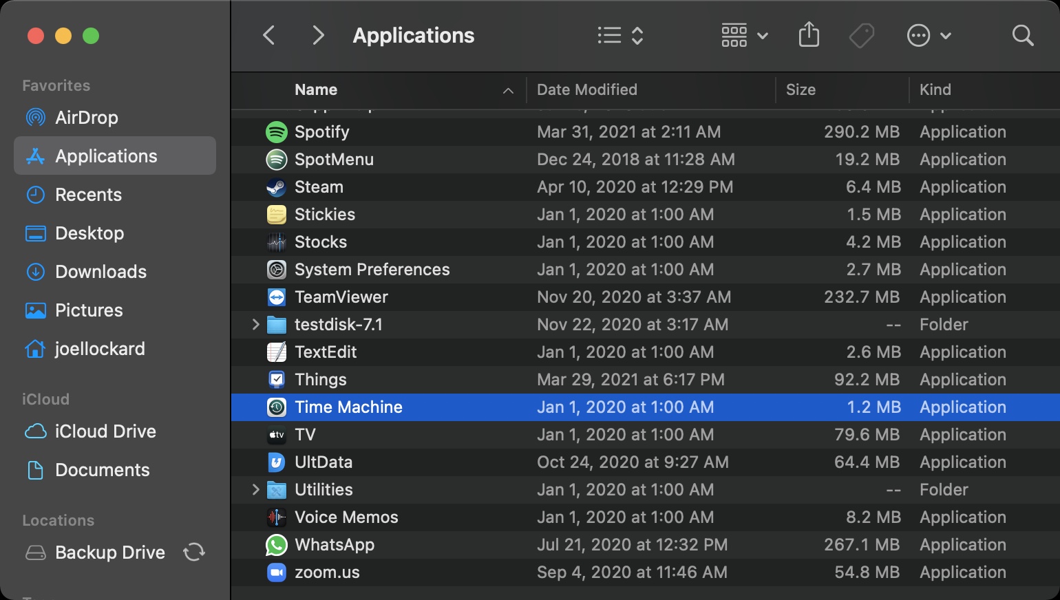launching time machine from within finder