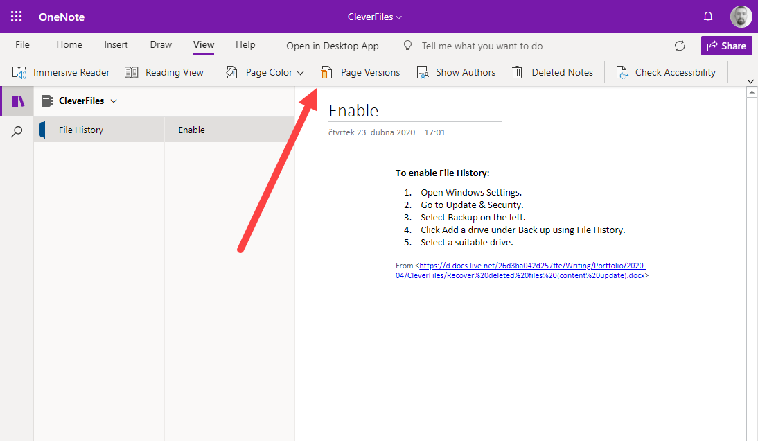 onenote recover deleted section