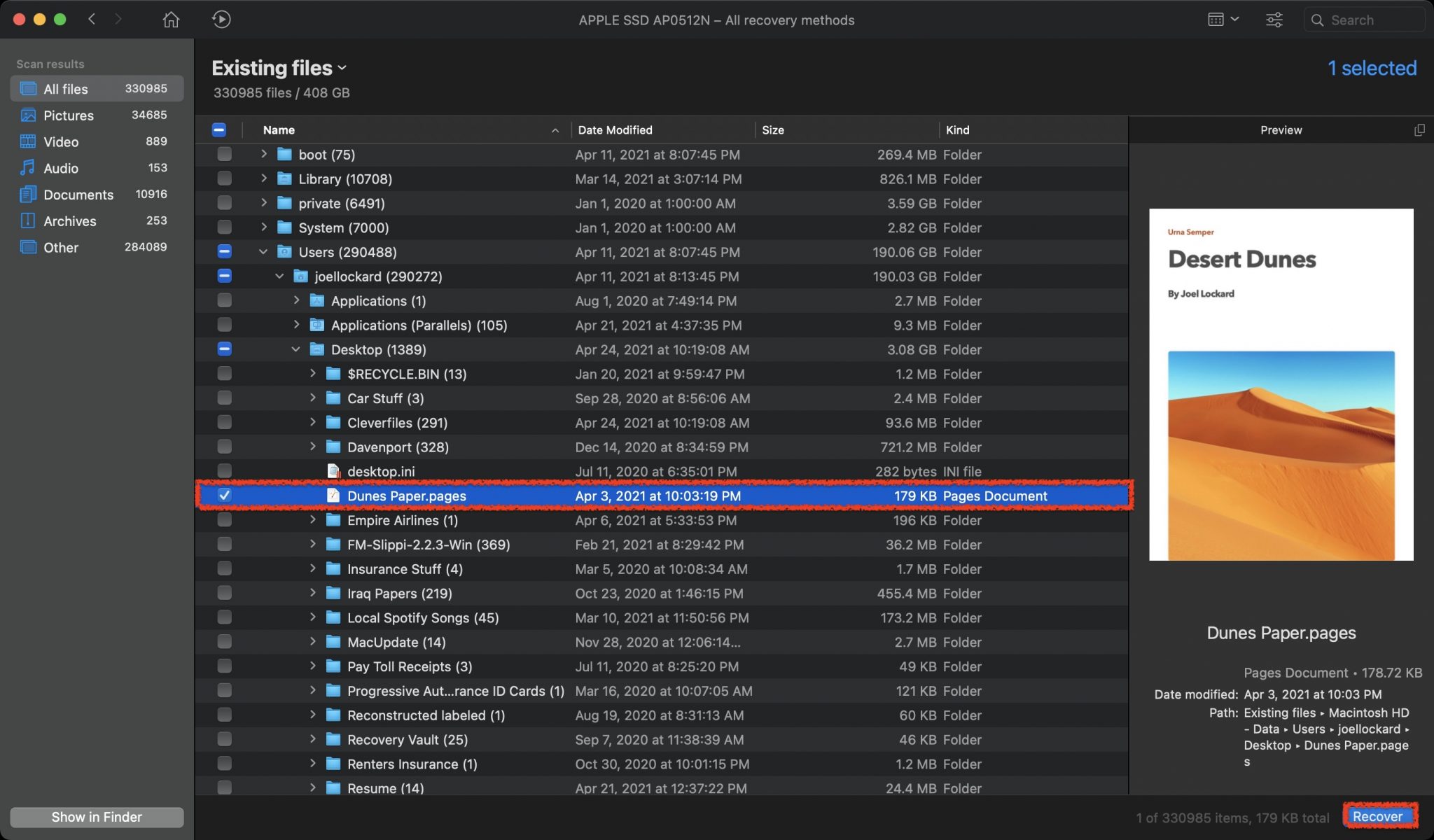 recovering file in disk drill