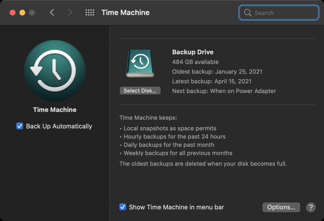 time machine preferences