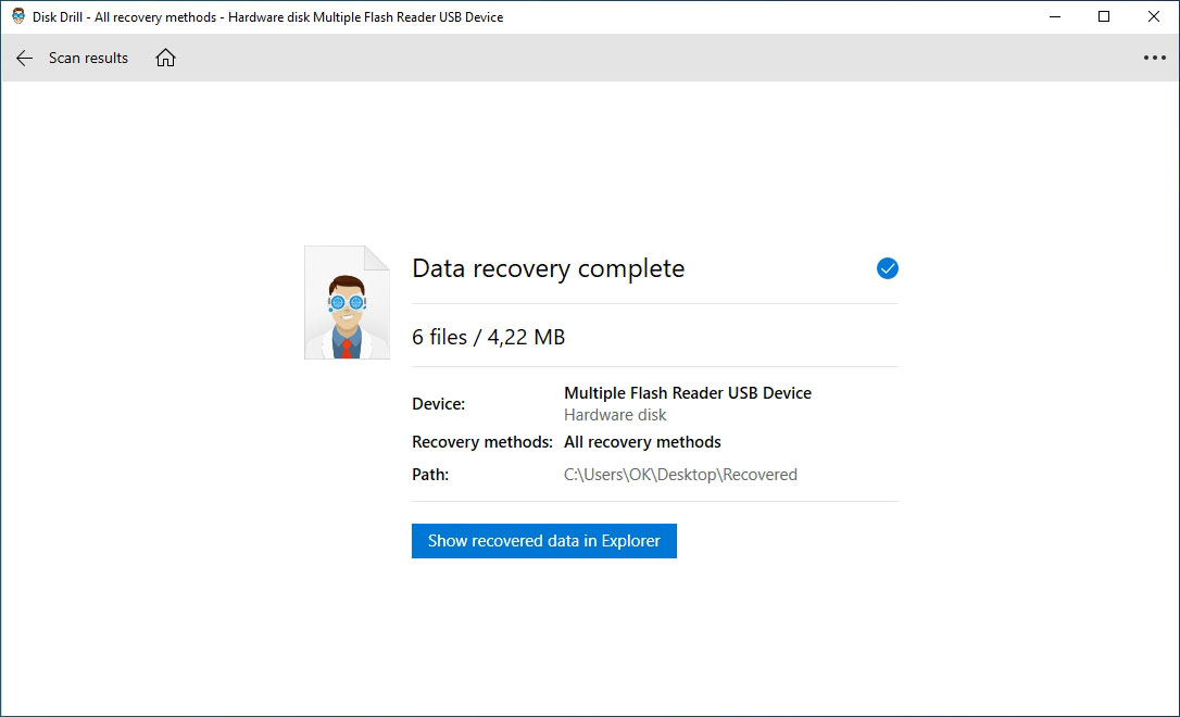 Disk Drill completed recovery report.