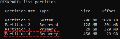 Diskpart list partition