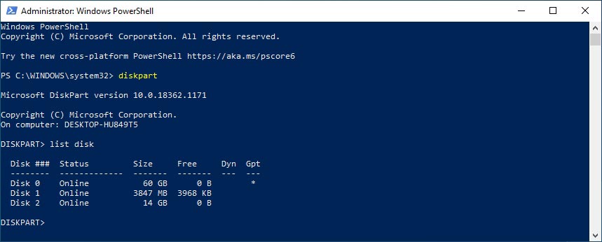 Use List Disk to locate locked SD card number