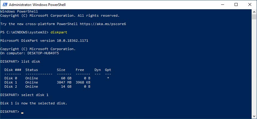 Choose locked SD card with command select disk number.