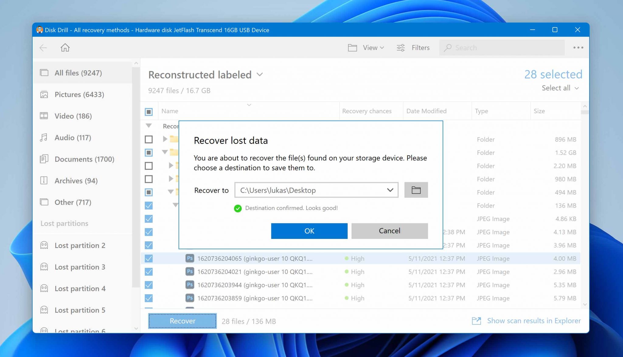 Recover selected files to a safe location