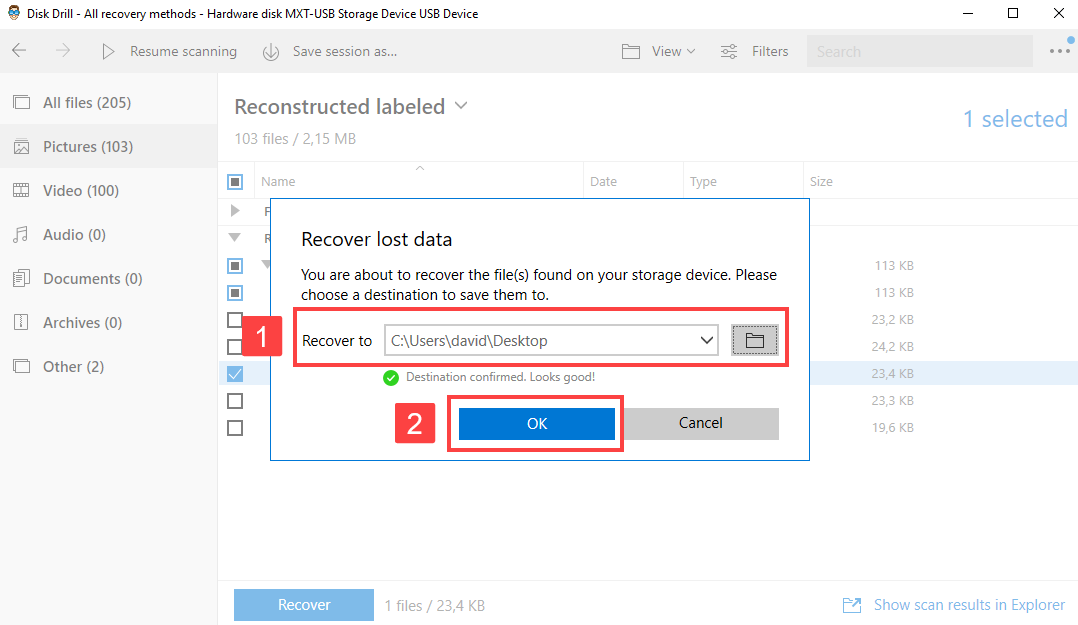 Recover selected files to a safe location