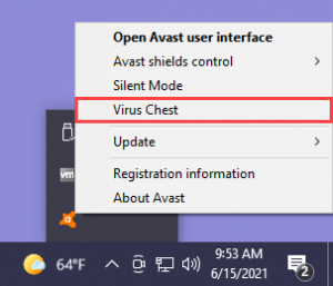 avast virus chest restore file