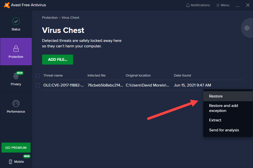 recover avast deleted files