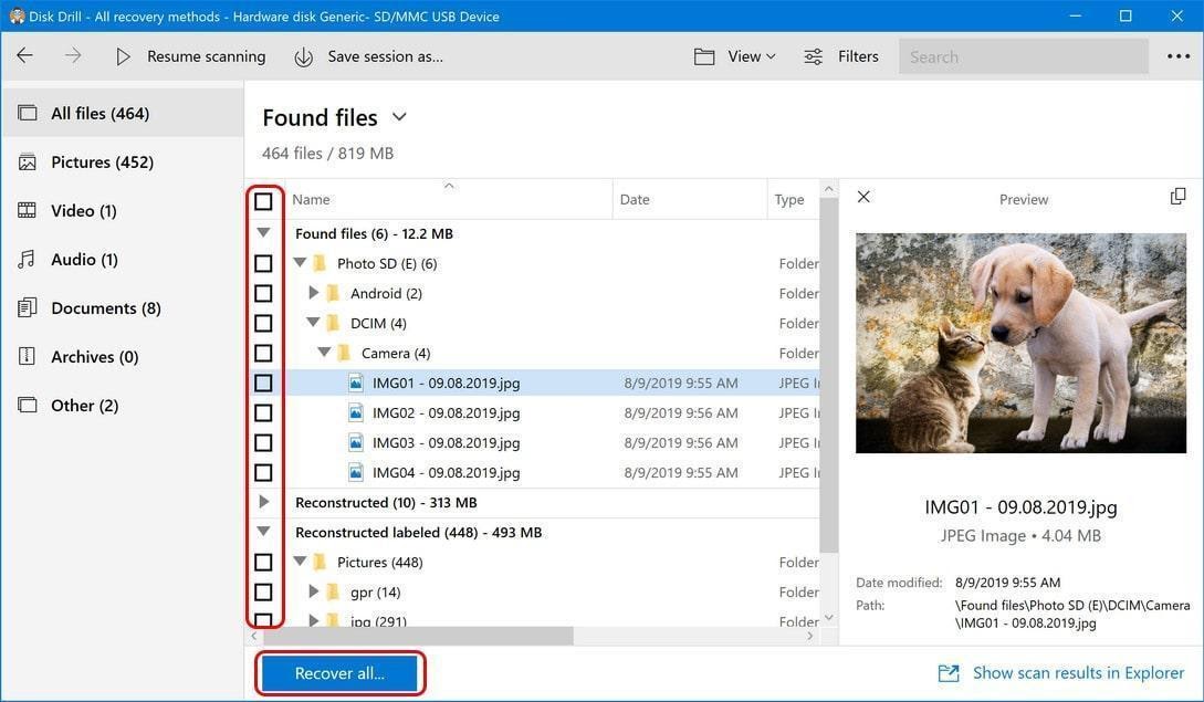 selecting files for recovery in Disk Drill