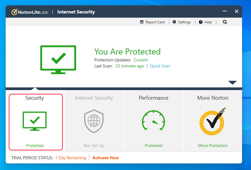 norton antivirus main window